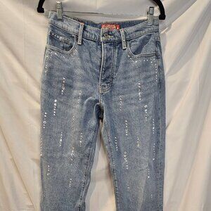 Lucky Legend High Rise Crop Jeans 90's Rhinestones Size 0/25 Light Blue 80318